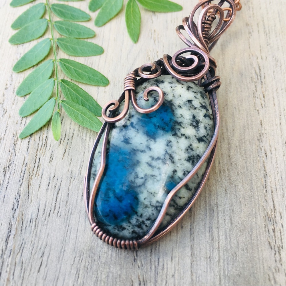 Natural jasper copper wire wrap pendant necklace - Picture 8 of 8